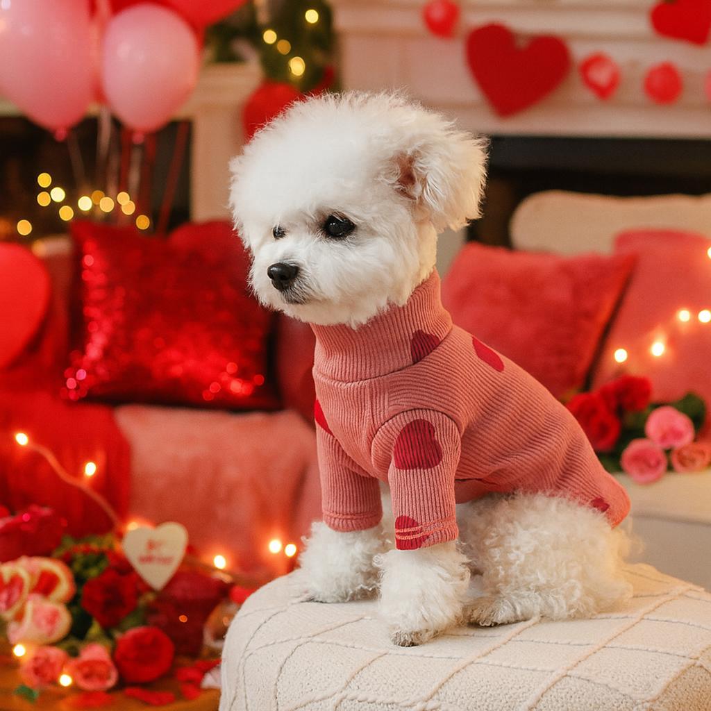 Love Print Turtleneck Dog Sweatshirt, Dog Winter Warm Clothes for Small Dogs Boy Girl, Pet Pullover Jumper, Cat Apparel