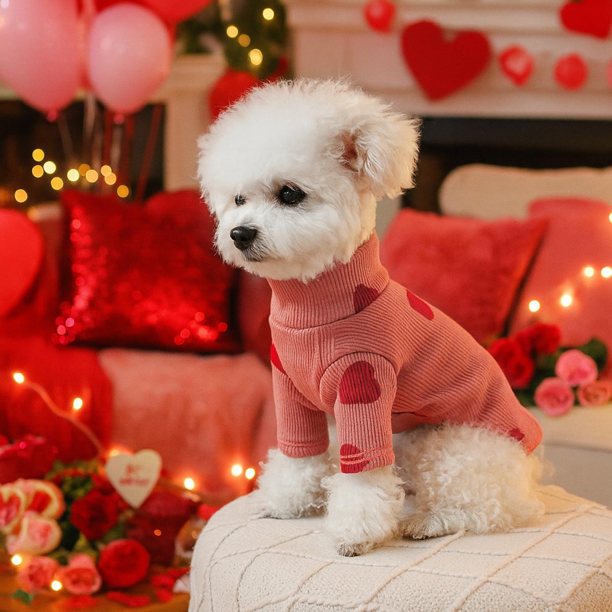 

Love Print Turtleneck Dog Sweatshirt, Dog Winter Warm Clothes for Small Dogs Boy Girl, Pet Pullover Jumper, Cat Apparel XL розовый