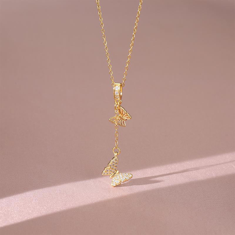 Full Diamond Tassel Butterfly Necklace Women'S Light Luxury Versatile Collarbone Chain
