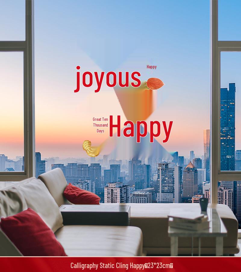 Xi Character Flocked Wedding Window Clings for Living Room Decoration