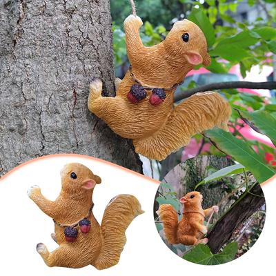 Squirrel Garden Statue Decor Statue Cute Resin Squirrel Outdoor Fun Garden Decor Yard Fence Backyard Tree Climbing Crafts