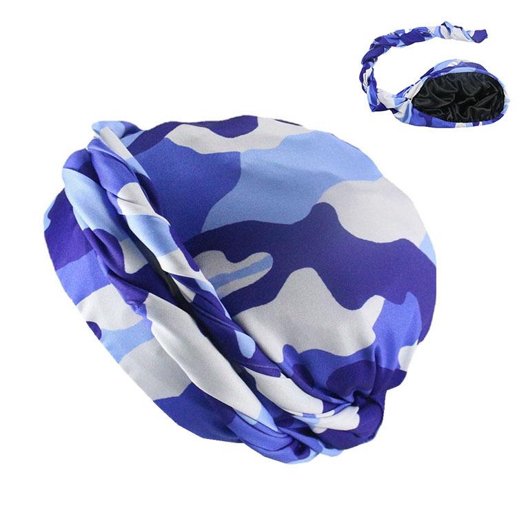 Satin Lined Turban Head Wrap Camouflage Printing Sleeping Bonnet Hair Cover Adjustable Pre-Tied Chemo Hat For Men Women