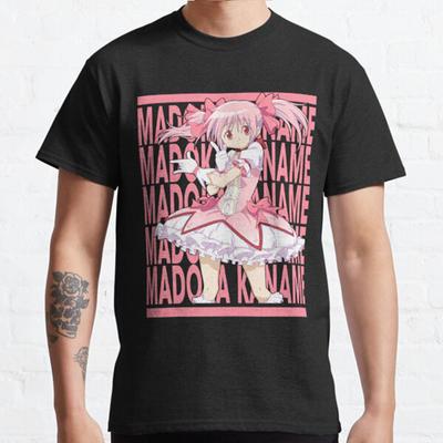 Men Fashion Casual Short Sleeves Madoka Magica Anime Character Black Tees Oversized T-shirts