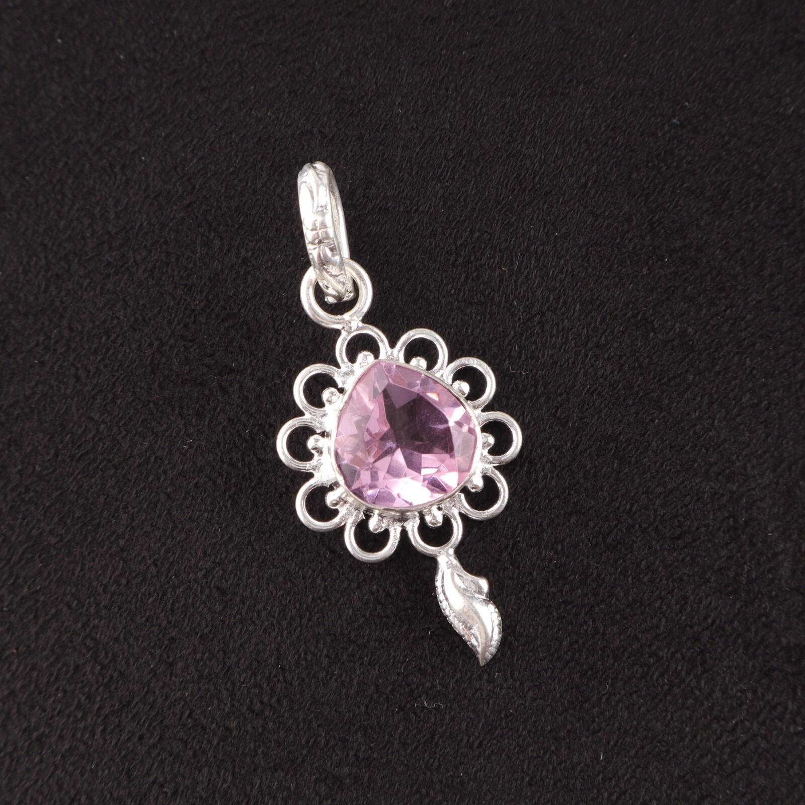 

День сестер Сделка Сердце Камень морганит Свадебный подарок Бохо Подвеска Стерлинговое серебро PP-4-12