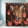 Leopard & Rose Shower Curtain - Vibrant Blue Eyes & Floral Design, Durable Jacquard Polyester, Perfect For Animal Lovers