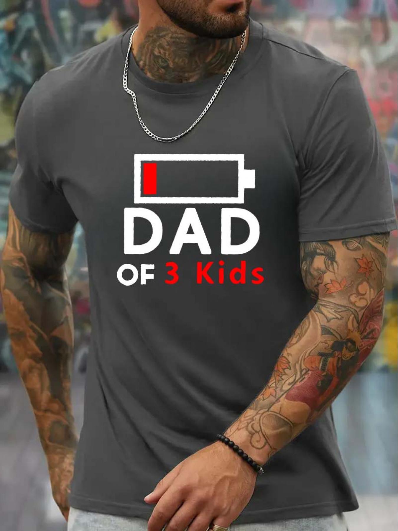 Battery And Letter DAD Pattern Print Casual Short Sleeve Round Neck T-shirt XXXXL