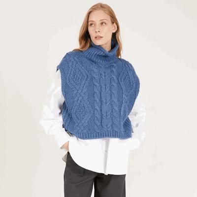 Fall Winter Fashion Women's Cable Knitted Sweaters Vest Casual Sleeveless Turtleneck Loose Pullover Crop Tops Warm Knitwear
