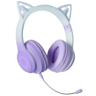 Auriculares con Orejas de Gato, Circumaurales, Auriculares Bluetooth 5.1 para Gaming para Niños, Auriculares Inalámbricos con Micrófono Desmontable, HiFi, Doble Uso, Luz LED, Arcoíris