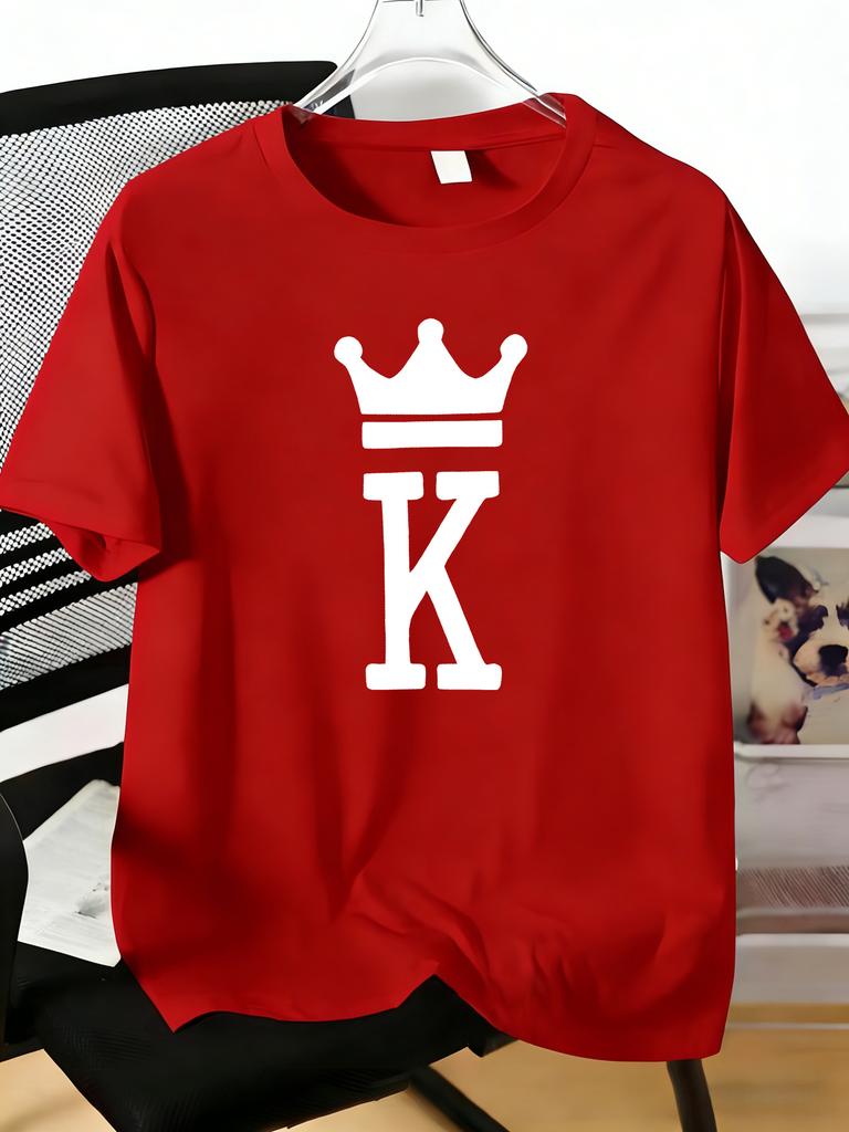 Unisexs Tee Crown Letter K Simple Graphic Art Print Cotton Short Sleeve Male Casual Streetwear Outdoor Daily Basic Fashion Top Wear