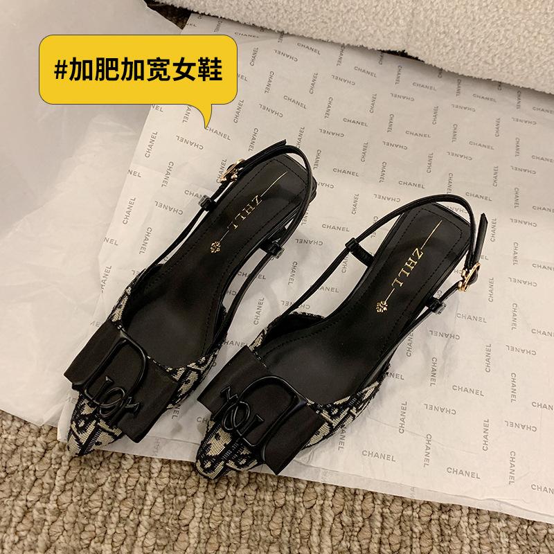 

8-Baotou sandals high heels pointed empty slippers widened and fattened large size women s shoes-4 35 чёрный