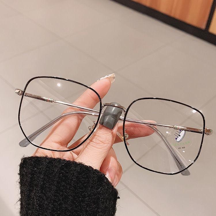 Student Glasses Frame Female Myopia Has Degree Anti-Blue Light, Large Metal Frame High-Value Flat Mirror
