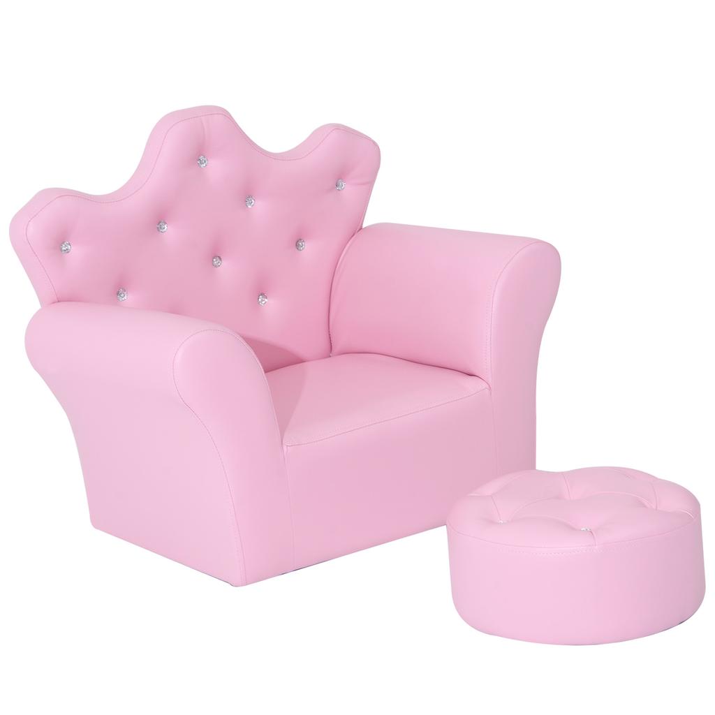Dětská souprava pohovky Křeslo Židle Sedátko s volným podnožkou PU kůže pro dívky 58D x 40,5Š x 49V cm Růžová