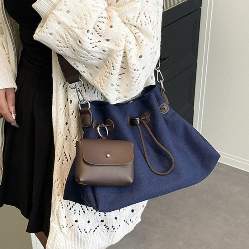 Retro drawstring shoulder bucket bag women's summer casual versatile large-capacity messenger bag tide