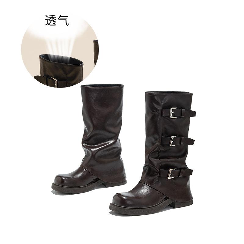 

New high boots 2025 autumn boots women s western cowboy boots British style stacking boots versatile knight boots women 35