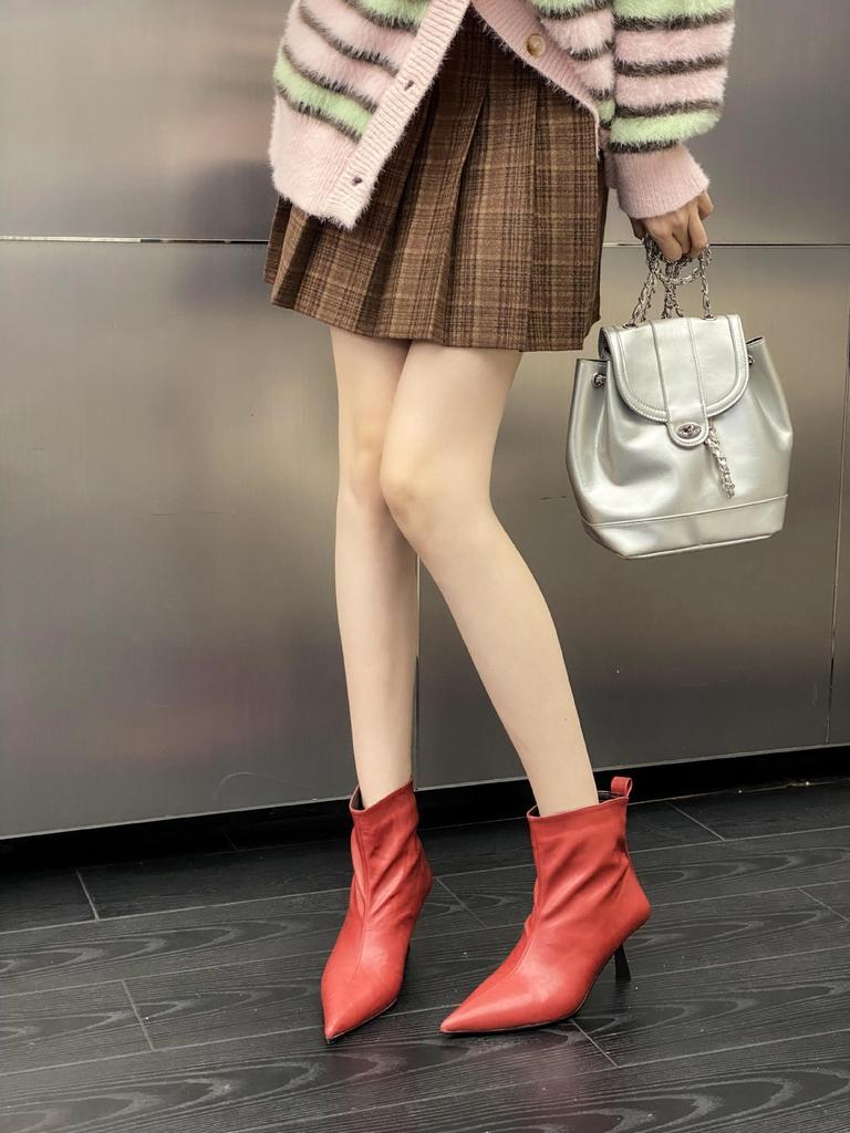 2025 Autumn New Pointed Thin Heel High Heel Temperament French Fashion Sexy Beautiful Women Short Boots