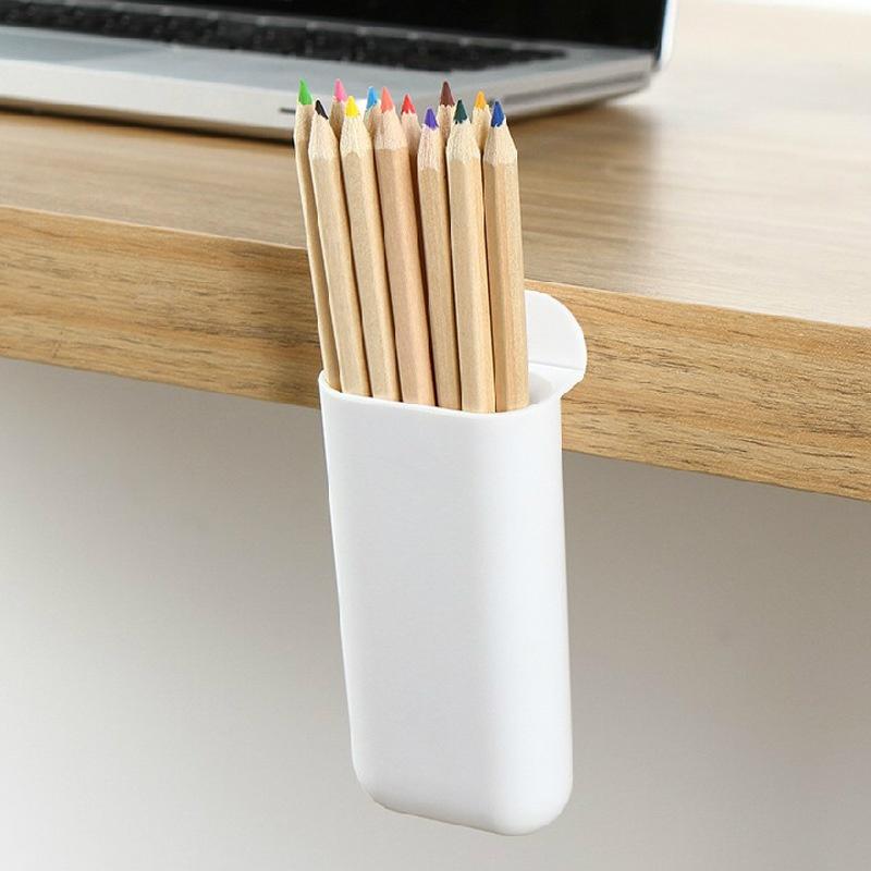 1Pack Desk Pen Holders, Clip-On Pencil Storage Containers, Adhesive Office Supplies Accessory, Pp Plastic Desk Organizer Set
