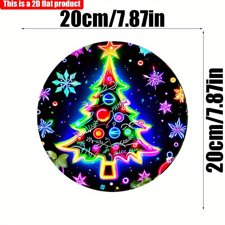 2D Flat 20*20cm1pc Neon Glow Design Color Christmas Tree&snowflake Patterns Circular Wooden Sign, Star Shape Christmas Treed Glitter Dots Theme Nament