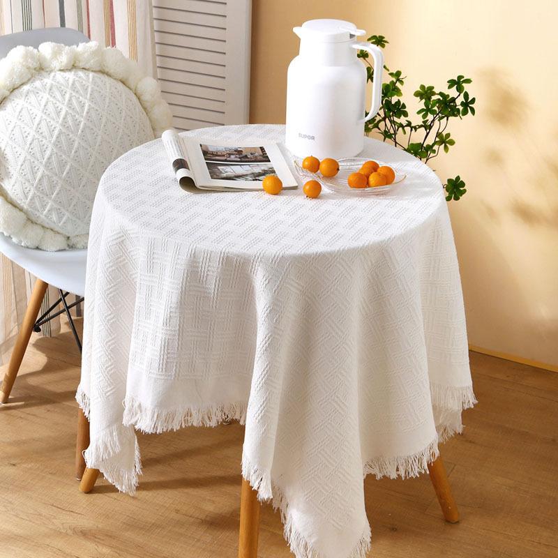 Small Round Table Coffee Table Cloth Ins White Tablecloth Light Luxury High-End Simple Birthday Arrangement Cotton And Linen Bedside Table Cover Cloth