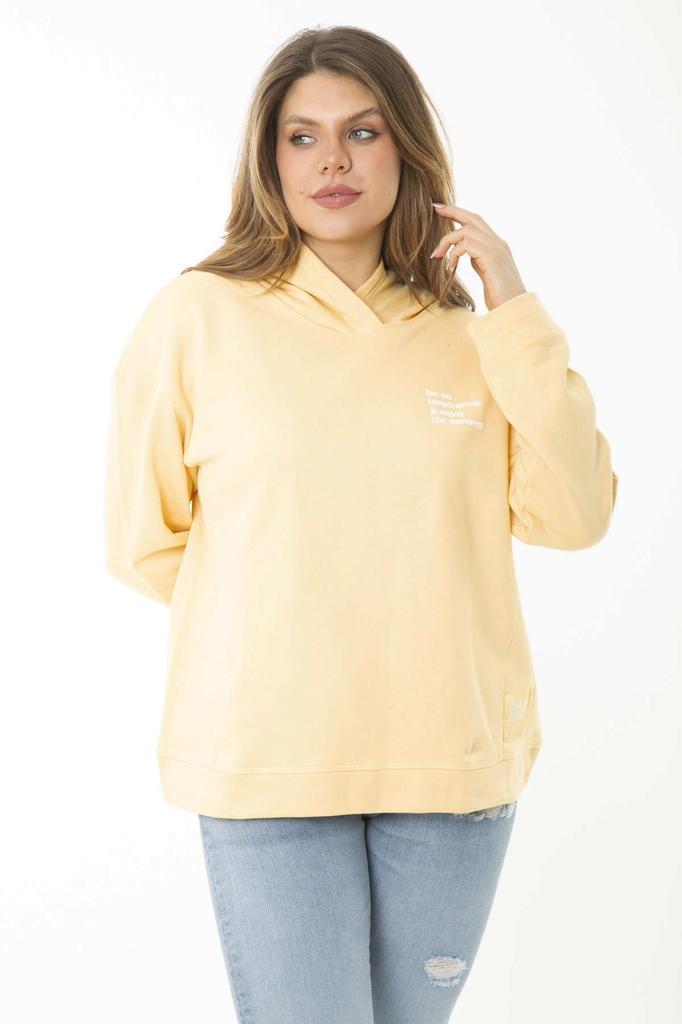 Women's Style Big Size Sweatshirt Large Size Yellow Back And Chest Printed Two Thread Hooded Sweatshirt