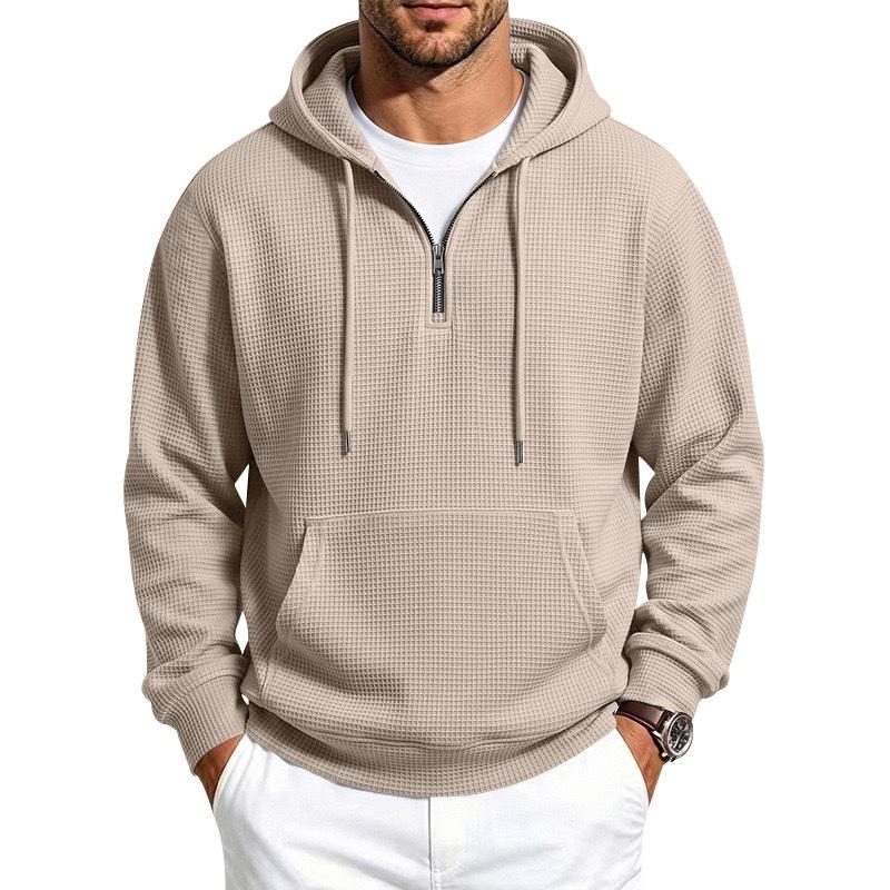 Men’s Autumn/Winter Half-Zip Hooded Sweatshirt with Kangaroo Pockets – Loose-Fit Casual Long-Sleeved Hoodie