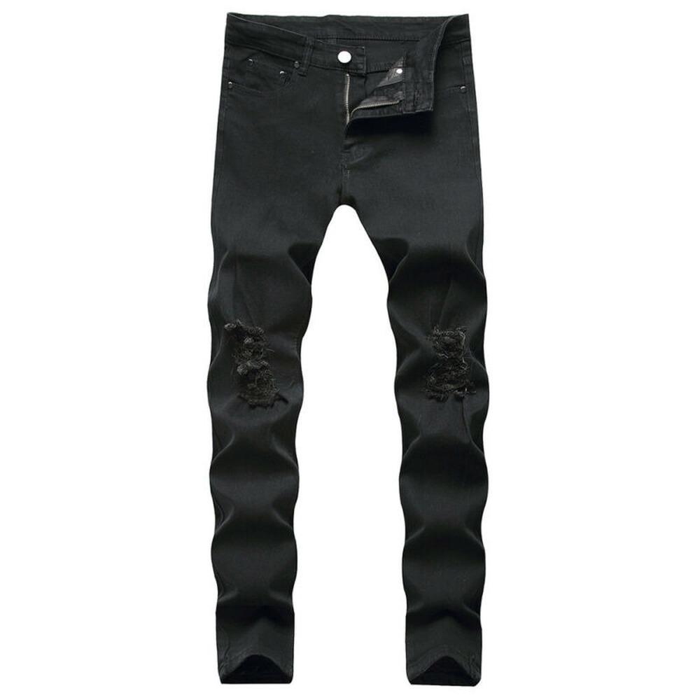 Pantaloni in denim con foro strappato Jeans da motociclista effetto consumato tinta unita Pantaloni lunghi skinny