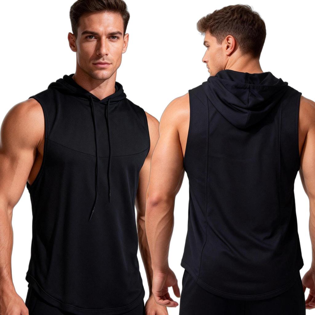 Hooded Muscle Tank Top for Men Athletic Basketball Vest Breathable Gym Fitness Sleeveless Shirt