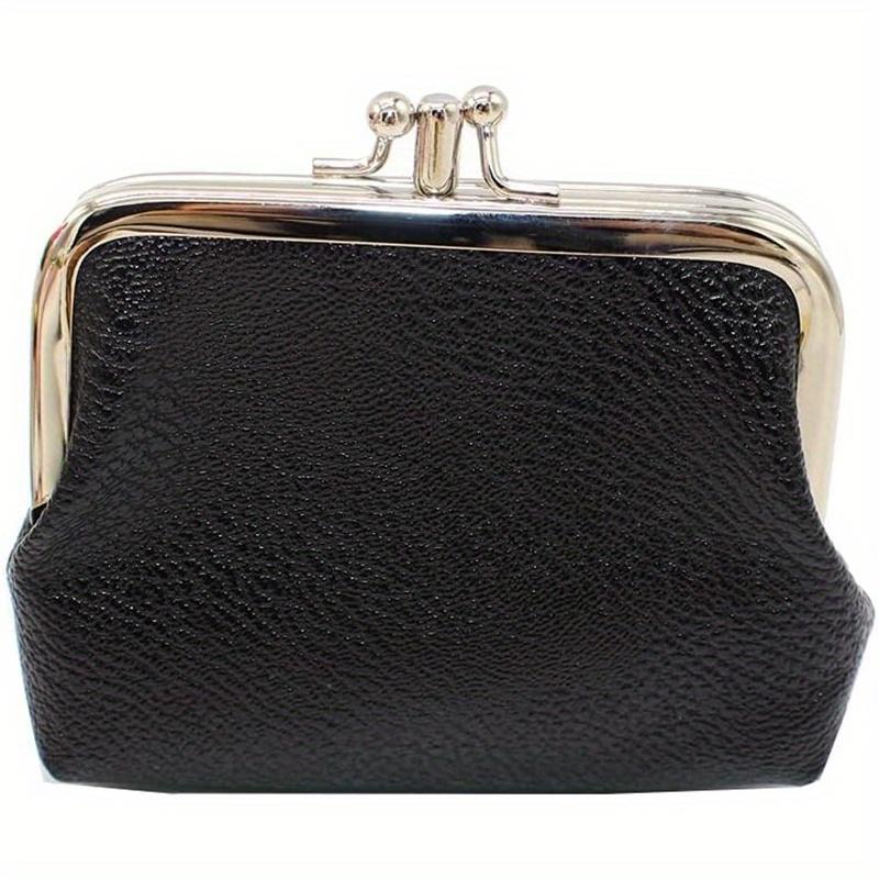 Cute Clip Lock Women's Coin Purse Retro Solid Color Bifold Kiss Lock Small Wallet Simple PU Leather Lipstick Portable Pocket Bag