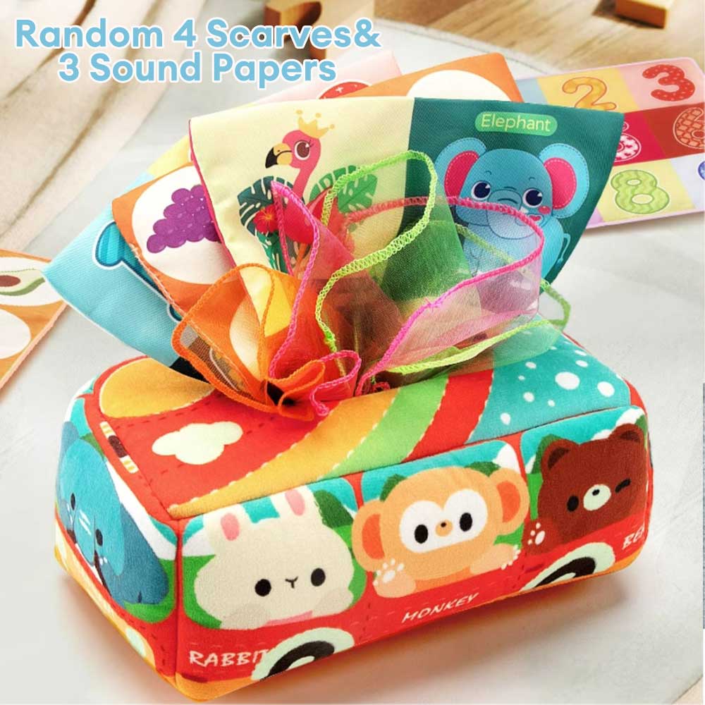 Baby Montessori Cloth Tissue Box Toy Educational Learning Activity Sensory Toy For Toddlers Finger Exercising Birthday Gift