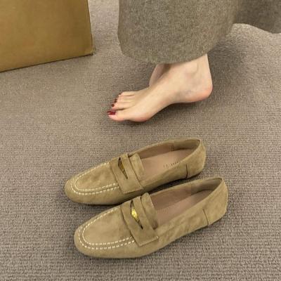Women's British Style Round Toe Flat Bottom Slip-On Casual Flats Shoes Korean Version French Retro Design Spring Autumn Wear