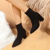 Fashion Ankle Elastic Sock Boots Chunky High Heels Stretch Women Autumn Sexy Booties Pointed Toe Women Pump Size 33-42