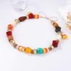 Simple and Fashionable Drawstring Necklace with Geometric Wooden Beads and Sliced Colorful Women's Necklace