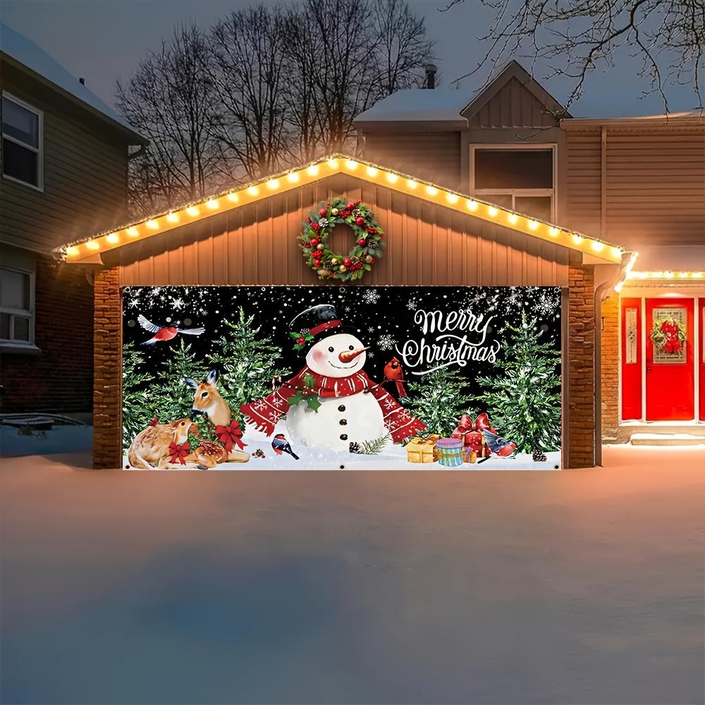 A Christmas garage polyester background fabric featuring a snowman and reindeer design suitable for Christmas decoration