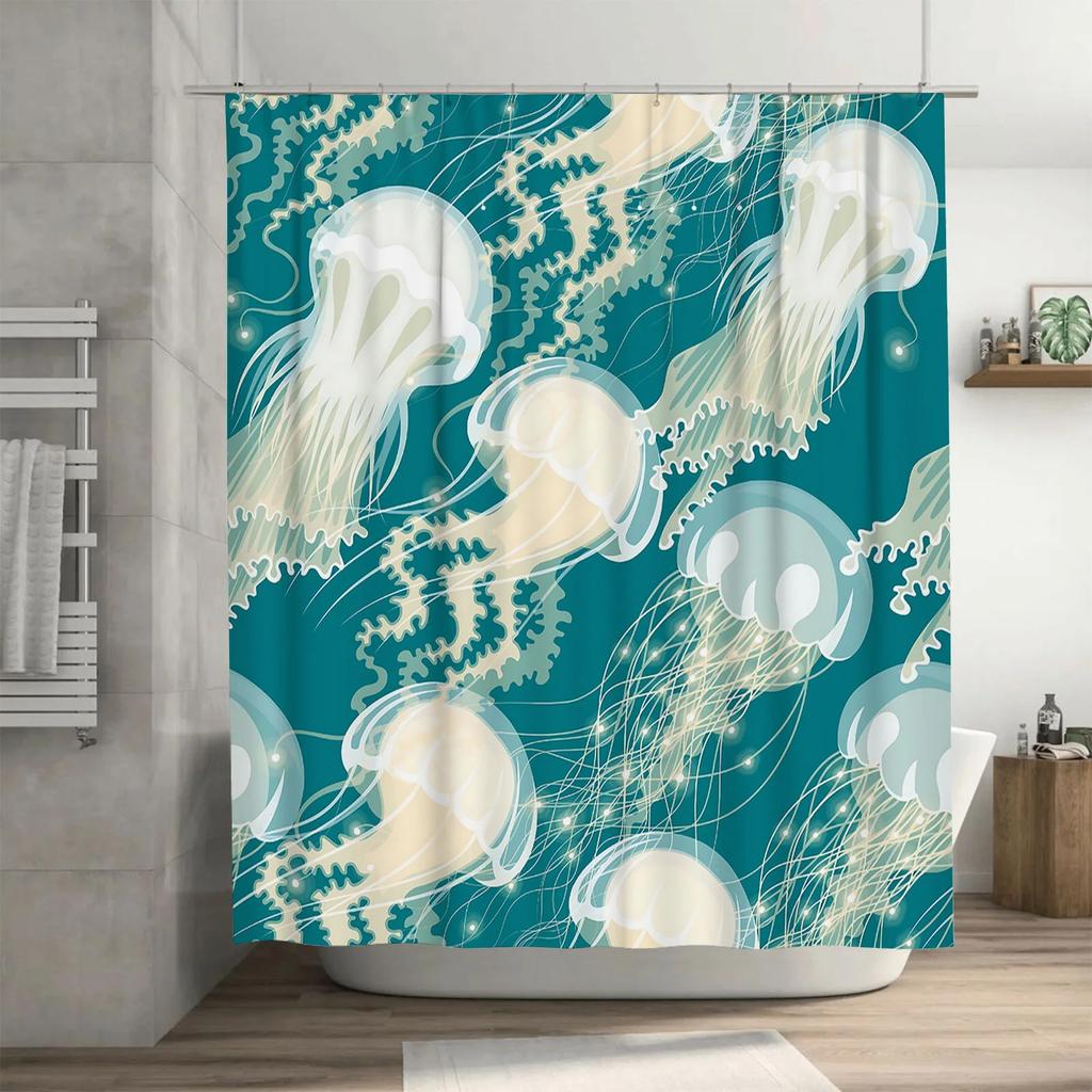Elegant Jellyfish Pattern Shower Curtain For Modern Bathroom Decor Creative And Artistic Design Waterproof And Durable Easyclean