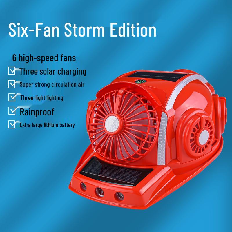Six-Fan Multifunctional Cooling Hat with Solar Bluetooth Headlamp