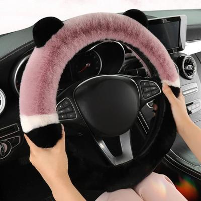 Funda Universal para Volante de Coche de 36-38 cm Invierno Funda Peluda de Pelo de Conejo para Calentar las Manos Cubierta para Volante de Coche