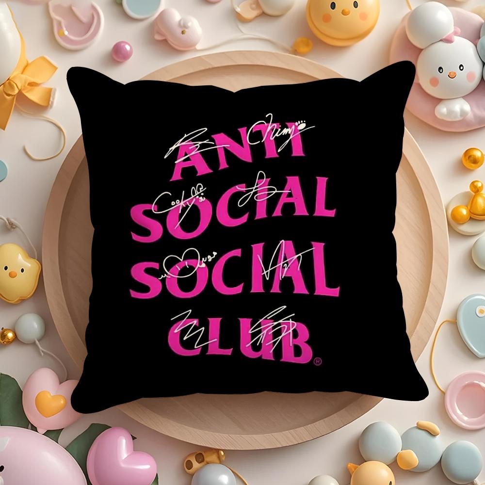 A-Anti Social Social Club Cushion Cover Plush Fabric Soft Double-Sided Printed Sofa Pillow Case Colorfast Home Decor Gift
