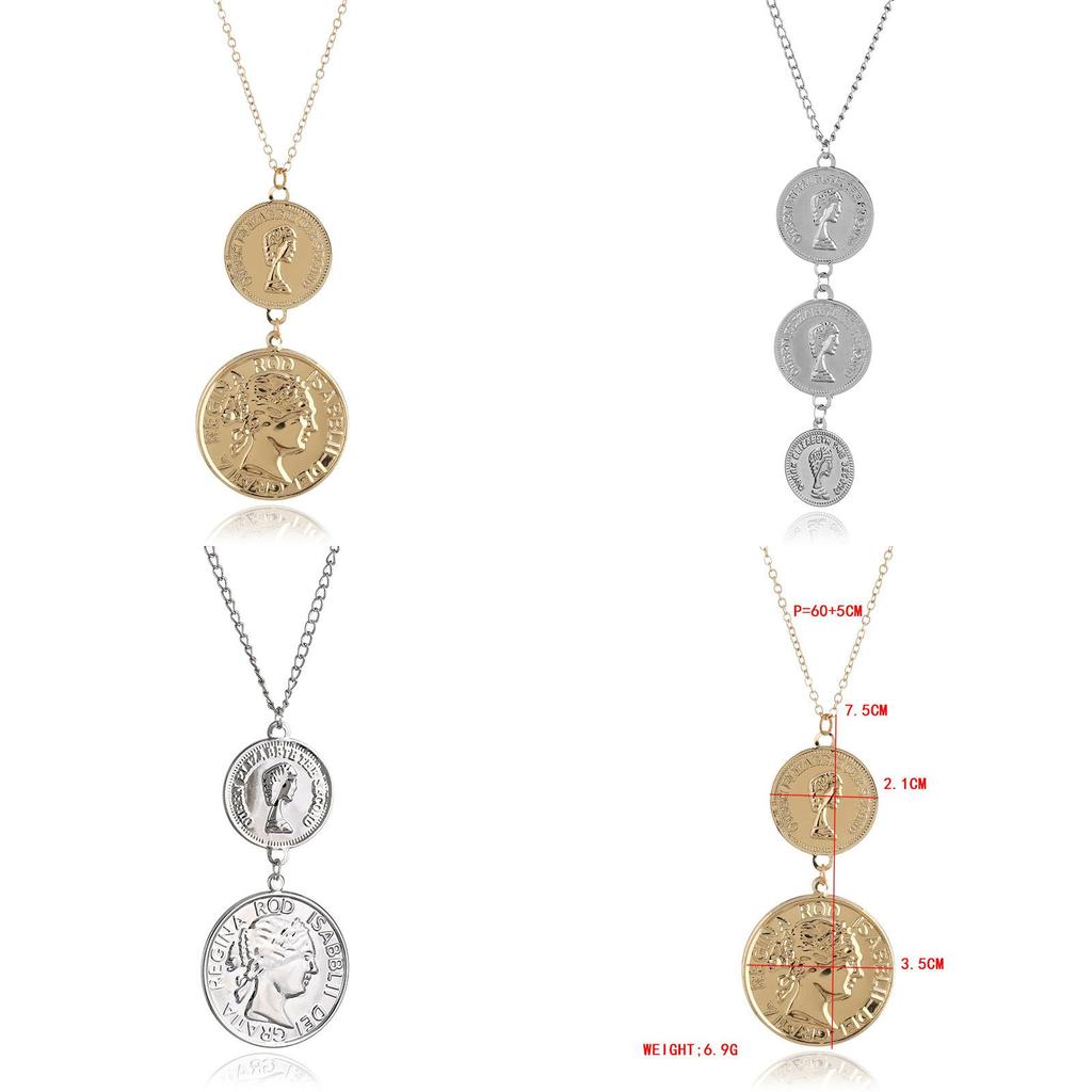 Euro Style Coin Pendant Necklace With Multilayer Water Wave Chain For Women Men