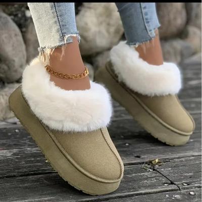 Chinelos Mao Mao femininos com bolsa de pelo integrada, bota de neve nova, sapato térmico de algodão de um pedal, tamanho grande