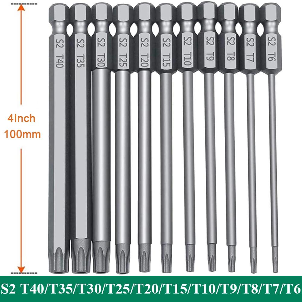11PCS 1/4" Hex Bits Driver Tamper Proof Security Drill Magnetic Bit Set Torx Screwdriver Flat Head F1FC High Quality 50/100mm