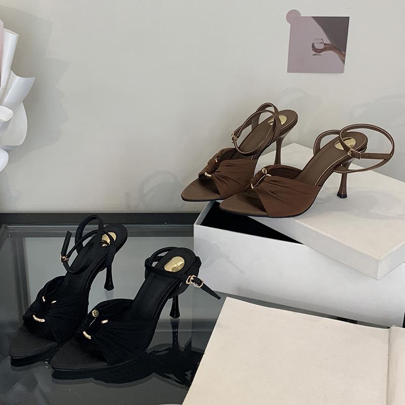 Fashion Brand High Heel Sandals Summer Pointed Toe Women Shoes Fashion Metal Buckle Strap Women Sandals Banquet Party Female Mules Shoes
