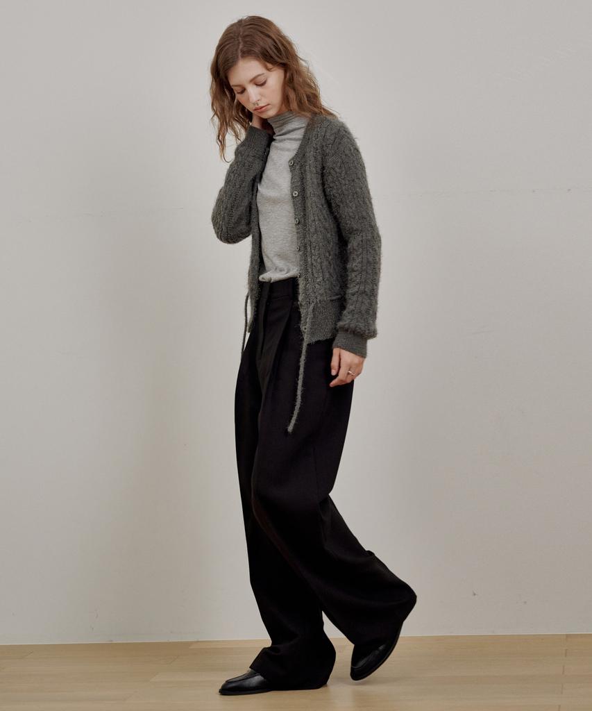 LOSSYROW Modern One-Tuck Wide Slacks Black