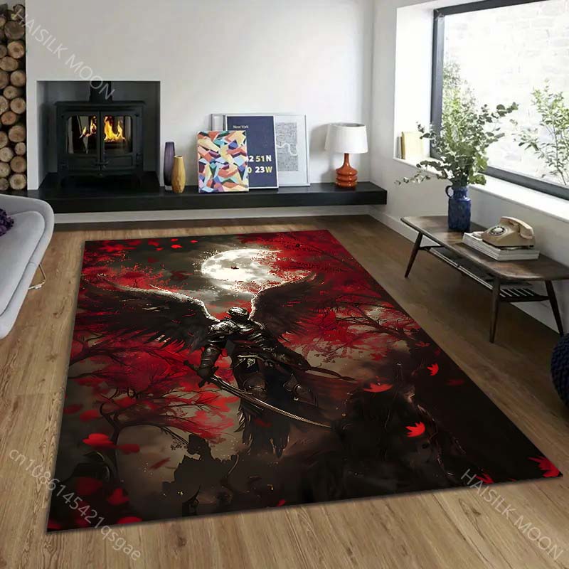1PC Dark-winged Knight In Moonlit Forest Print Carpet Rug for Living Room Bedroom Sofa Doormat Home Decor Non-slip Floor Mat