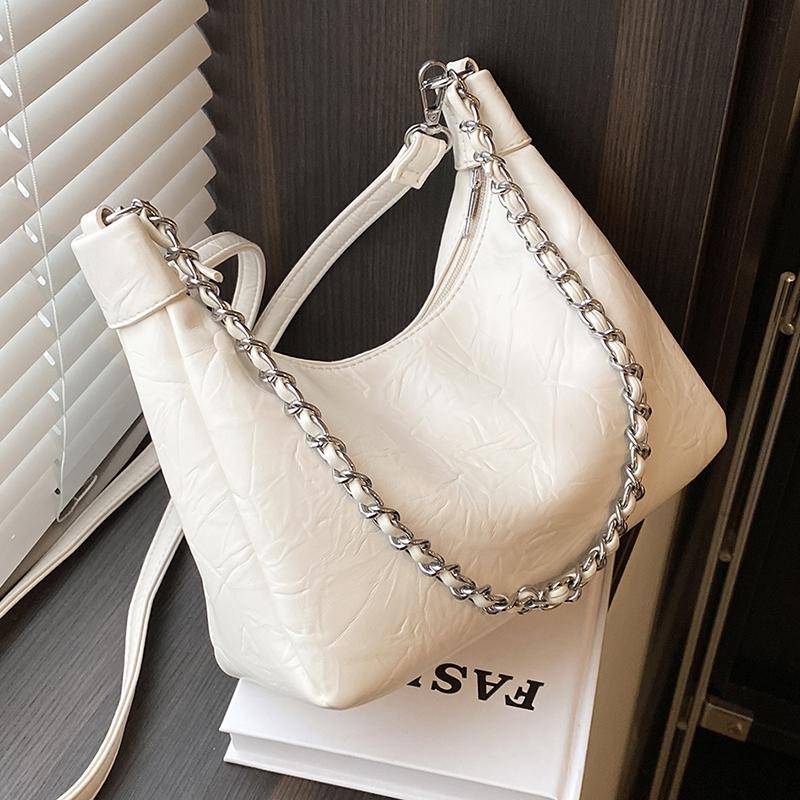 Soft Leather Large Capacity Women Shoulder Bags Simple Zipper Design Female Commuter Handbags Fashion Chains Underarm Bag