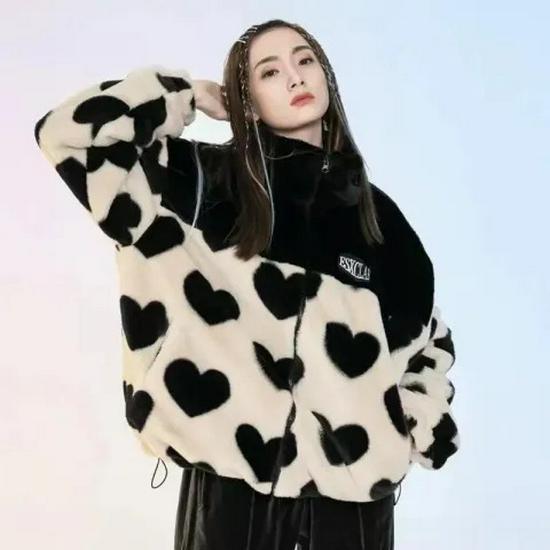 Winter Love Women's Plush Faux Fur Hooded Coat - Korean Style Loose Fit Jacket
