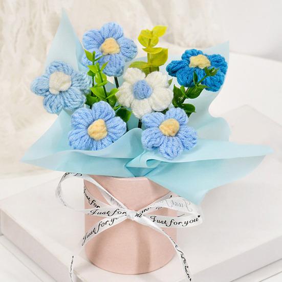 Crochet Flower Bouquet Handmade Artificial Knitted Bouquet Fake Sunflower Carnation Tulip Puff Flowers Gifts for Mother Wife On Birthday Anniversary