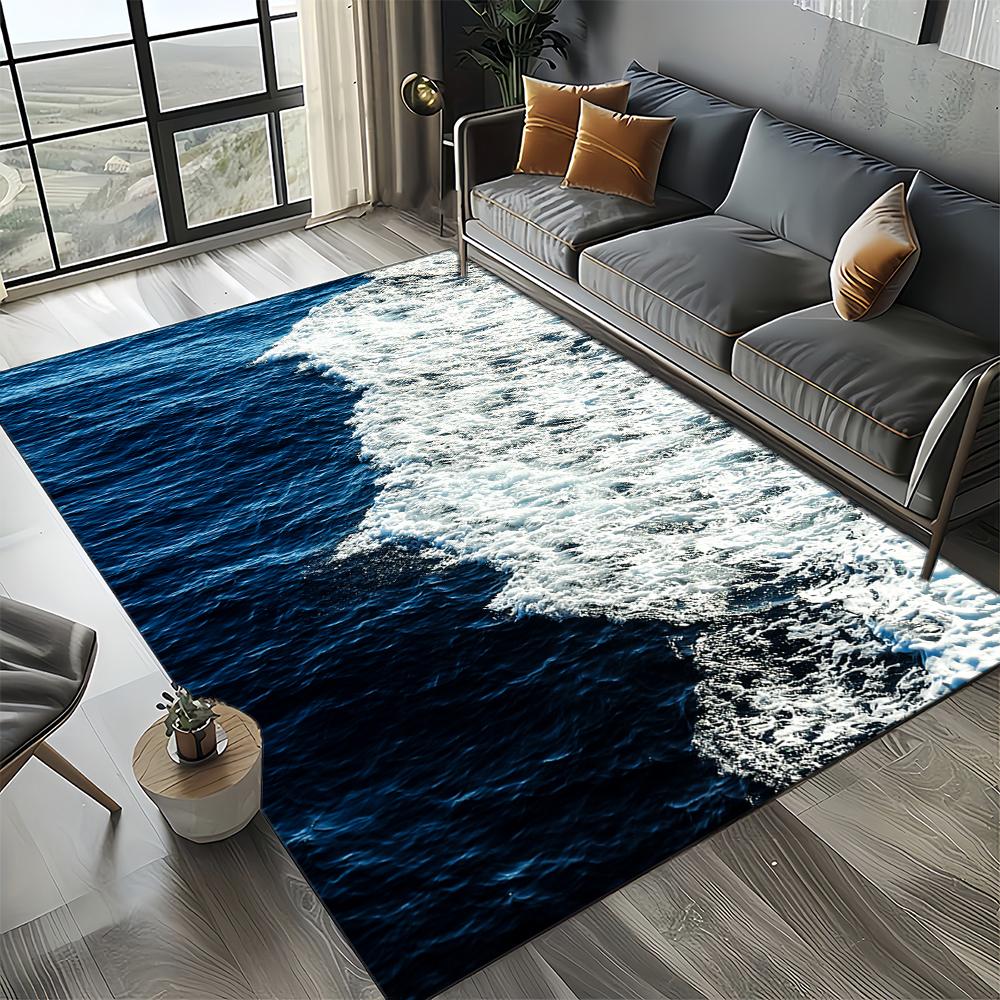 Style New Blue Green Seawater Sea Wave Ocean Carpet Rug for Living Room Bedroom Home Sofa Decoration, Floor Mat