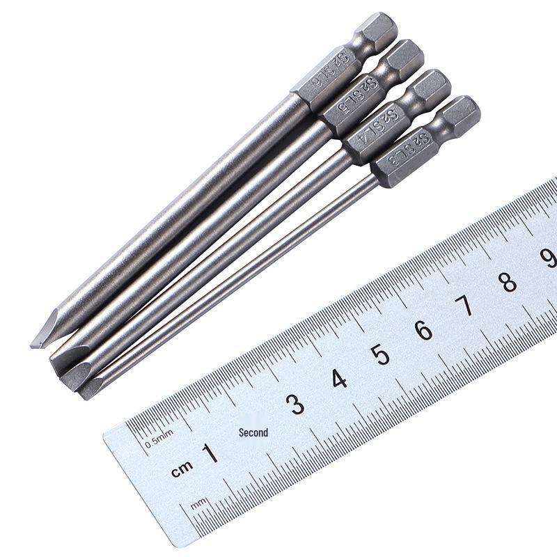 4-Piece 100mm S2 Steel Straight Screwdriver Bits: SL3, SL4, SL5, SL6