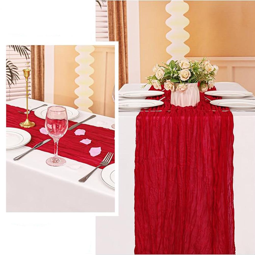 2pcs Red Cheesecloth Table Runner Boho For Baby Shower Wedding Party Birthday