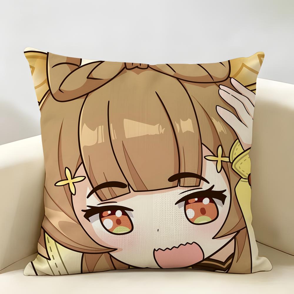 Yaoyao Cute Genshin Impact Cushion Cover Natural Linen Organic Fabric DoubleSided Printing Room Sofa Decor Pillow Case