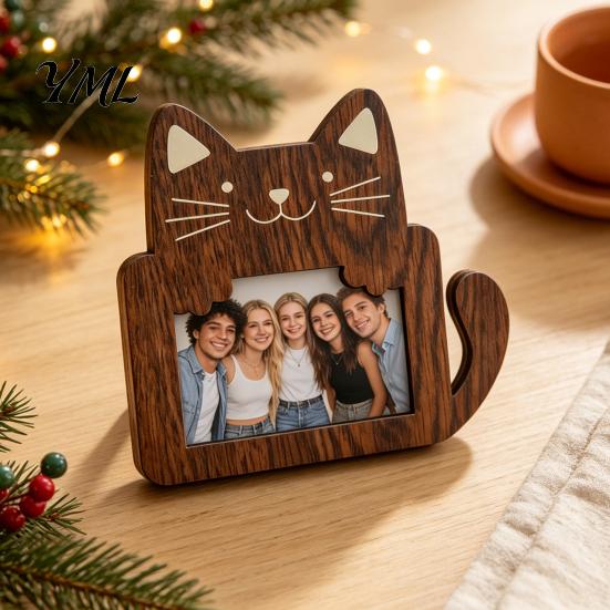 Support Photo de Table en Forme d'Animal Cadre Mignon, Support en Bois Rustique, Cadre Chat pour Bureau Photo Ours Affichage Étagère de Bureau à Domicile Unique Bureau